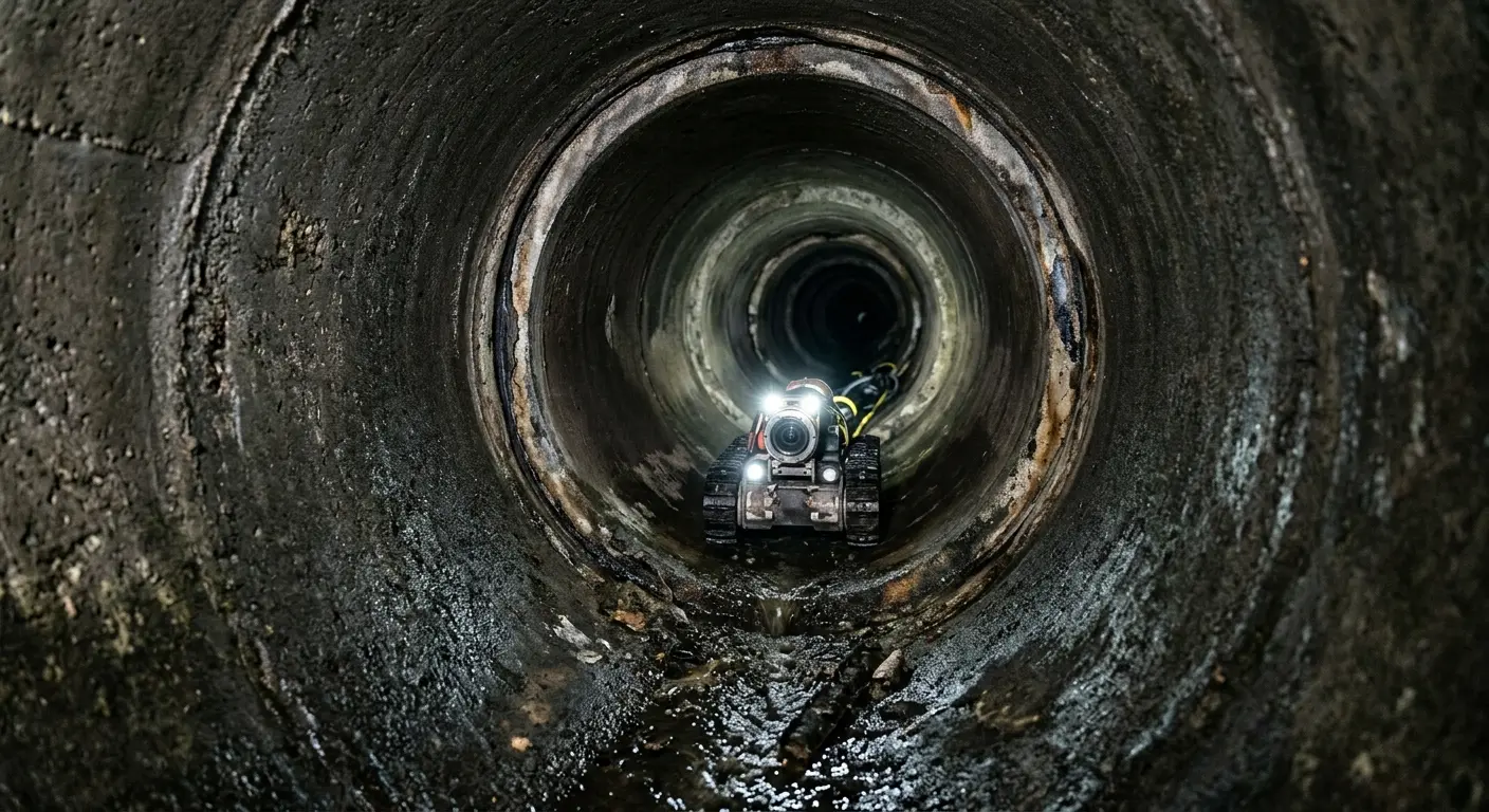 Robotic sewer camera inspecting pipe interior for Sewer Line Cleaning in North Logan
